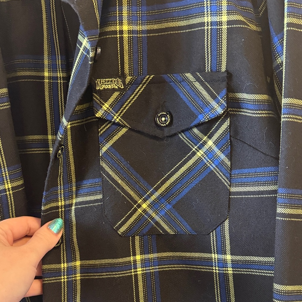 EUC Dixxon Infections Grooves Women’s Plaid Button-Up Flannel Shirt Size Large - Picture 4 of 8
